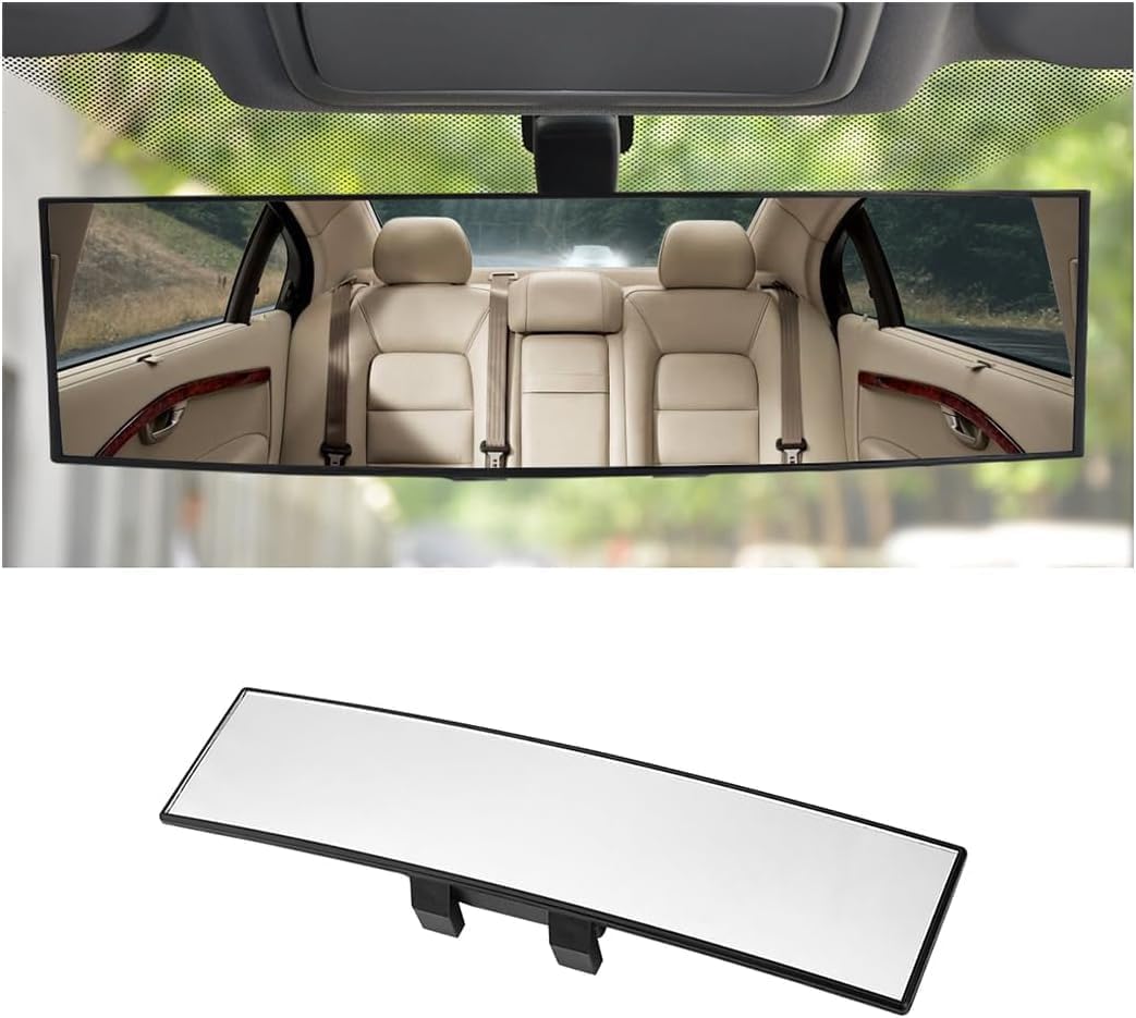 12 Inch Car Rear View Mirror – Anti-Glare Wide Angle Panoramic Mirror, Curved Surface Design, High Definition Glass, Universal Clip-On Interior Rearview Mirror