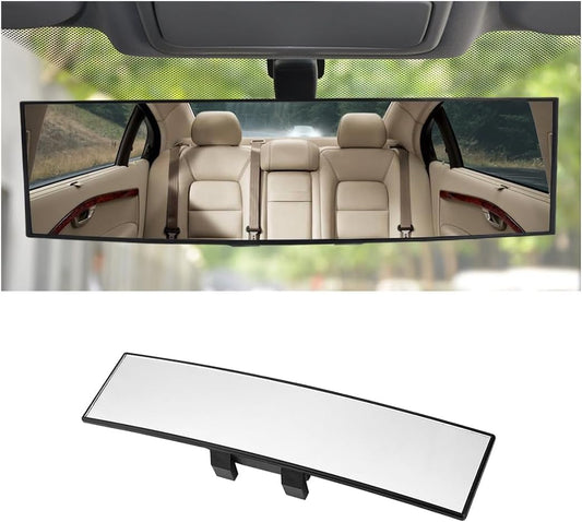 12 Inch Car Rear View Mirror – Anti-Glare Wide Angle Panoramic Mirror, Curved Surface Design, High Definition Glass, Universal Clip-On Interior Rearview Mirror