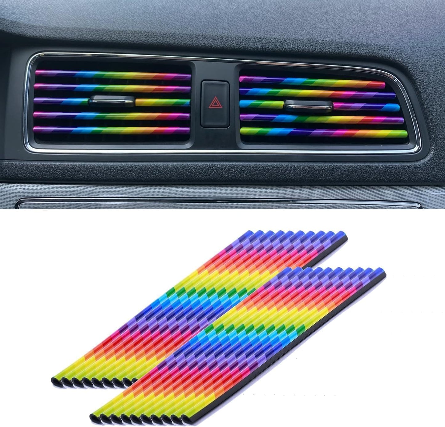 Universal Car AC Vent Decoration Strip–Red PVC U-Shape Waterproof Interior Trim Moulding for Straight Air Vent Outlets- (Rainbow)