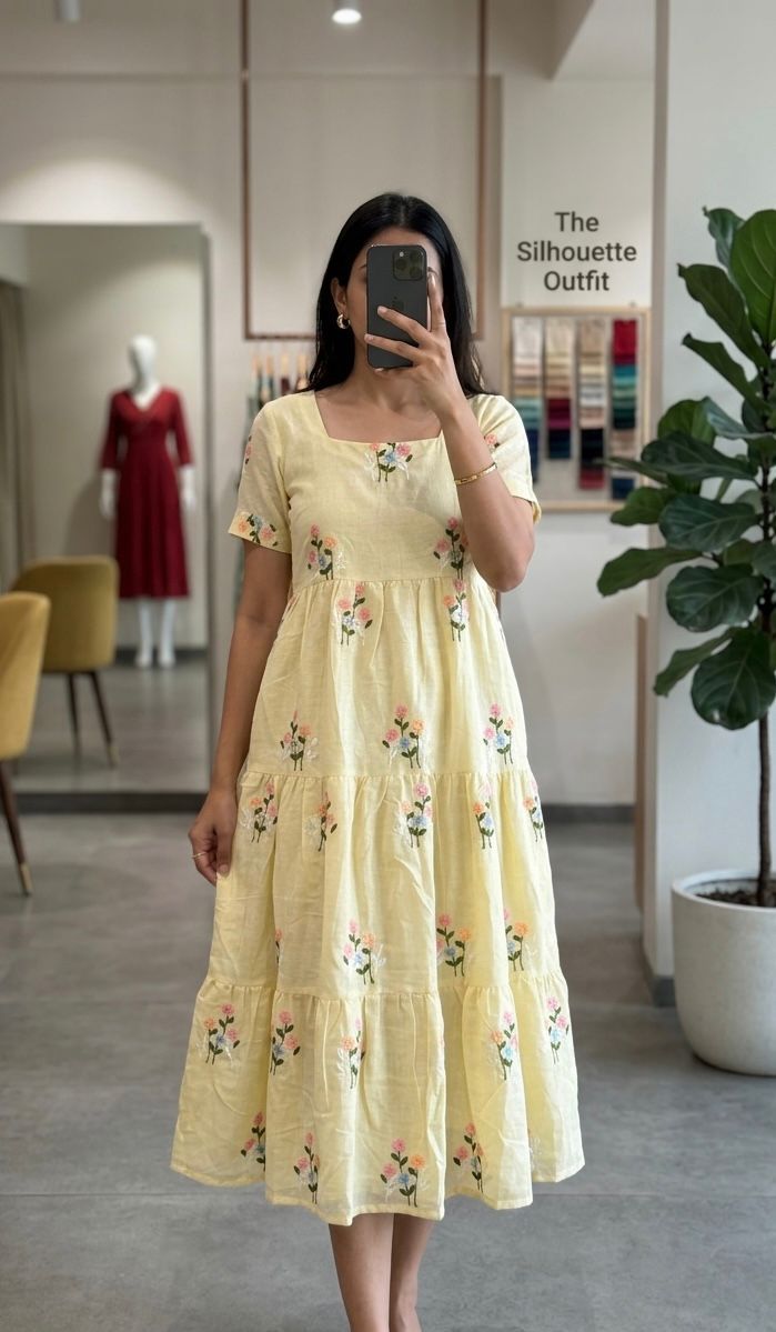 Celebrate this joy of dressing in the best way  Here presenting you a beautiful and comfortable maxi for the upcoming season with beautiful Flowers All Over  And Beautiful Neckline and Slevees Pattern