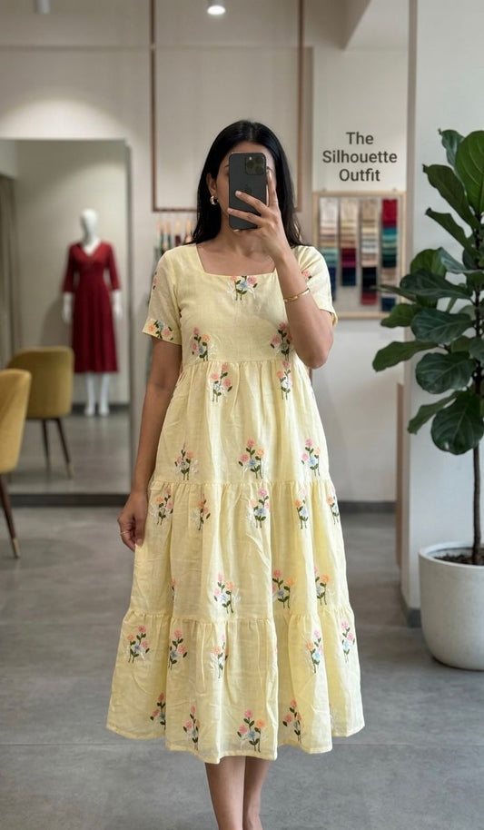 Celebrate this joy of dressing in the best way  Here presenting you a beautiful and comfortable maxi for the upcoming season with beautiful Flowers All Over  And Beautiful Neckline and Slevees Pattern
