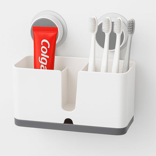 ABS Plastic Self Adhesive Magic Sticker Toothbrush Holder Wall Mounted for Bathroom with Drain Tray for Bathroom/Kitchen Spoon Holder/Toothbrush Holders for Bathroom