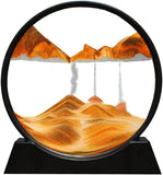 MOROVIK 3D Yellow Dynamic Sand Art Liquid Motion,Moving Sand Art Picture Round Glass 3D Deep Sea Sandscape in Motion Display Flowing Sand Frame Relaxing Desktop Home Office Work Decor (7 in) (Yellow)