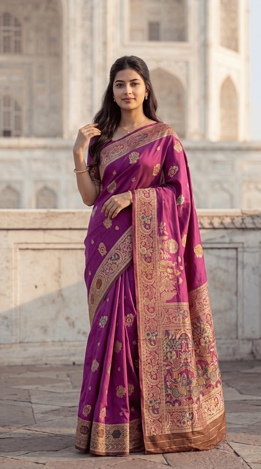 VALLABHADHISH SAREE  CATELOG NO.: DD-075   Fabric: Banarasi Soft Silk Saree With Meenakari Work