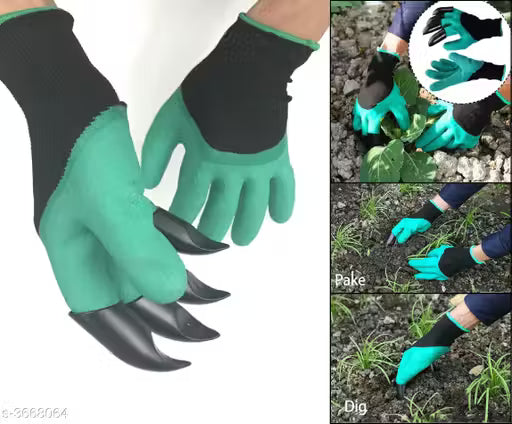 Garden Gloves With 4 ABS Plastic Claws For Digging & Planting - Unisex - One Size Fits All - 1 Pair