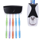 Wall Mounted Plastic Dust Proof Automatic Toothpaste Dispenser and 5 Toothbrush Holder with Cover Multicolor