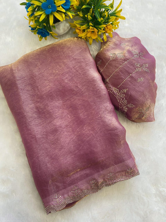 Space Sattin Multi Sequence Full Worked Saree With Original Mirror Lace & Havey Sequence Full Worked Blouse