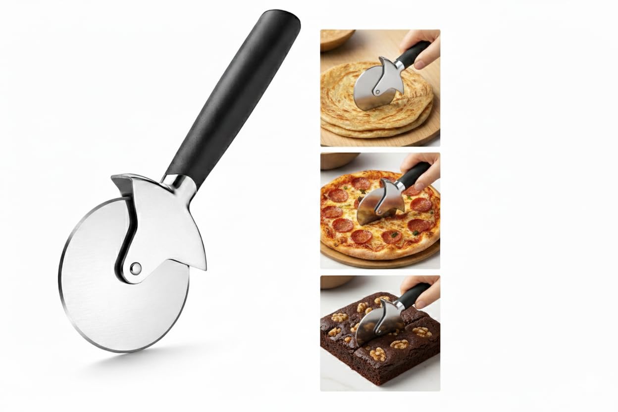 Klick N Shop Pizza Cutter for Kitchen Premium Pizza Cutter Steel Wheel with Ergonomic Non Slip Handle Sandwich Slicer for Roti Paratha Chapati Brownie Home Baking Pack of 1