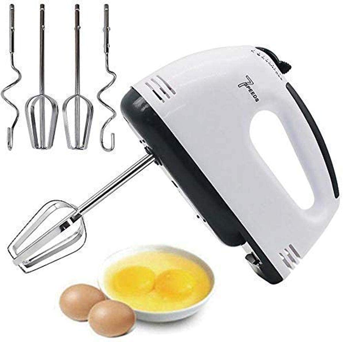 Electric Hand Mixer for Kitchen | Handheld Cake Blender with Four Stainless Steel Attachments including Beaters & Dough Hooks for Whipping Cream.