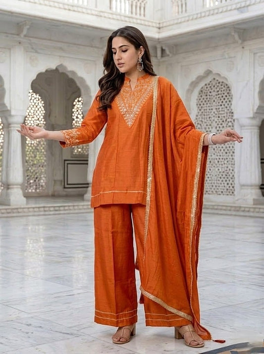 New Arrival Exclusive Eid Special Collection  Design Code:- GB-2125  Product Details Jency: Short Kurti (Peplum) with plazo pant with Duppata