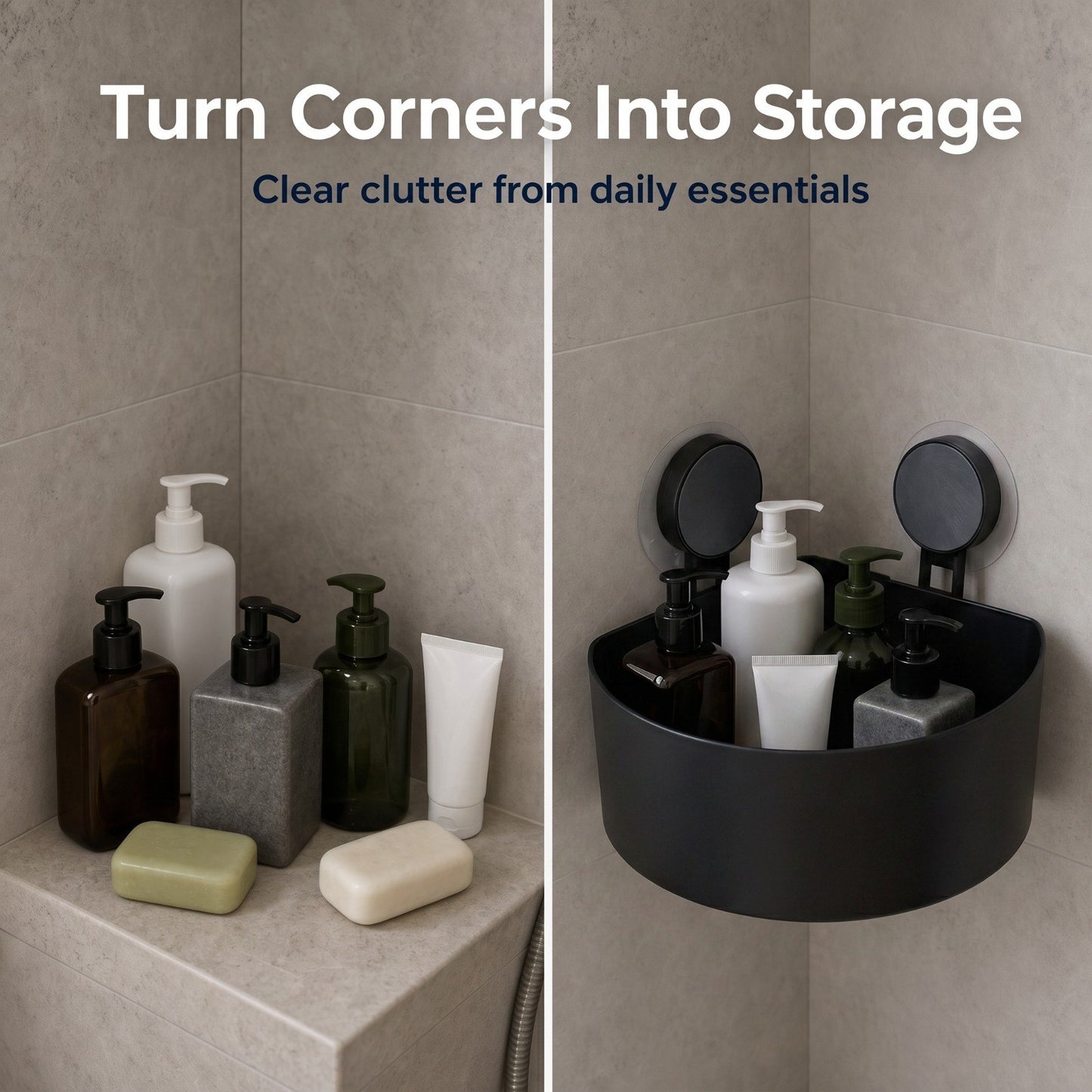 Premium Black Corner Shelf with Powerful Suction Grip