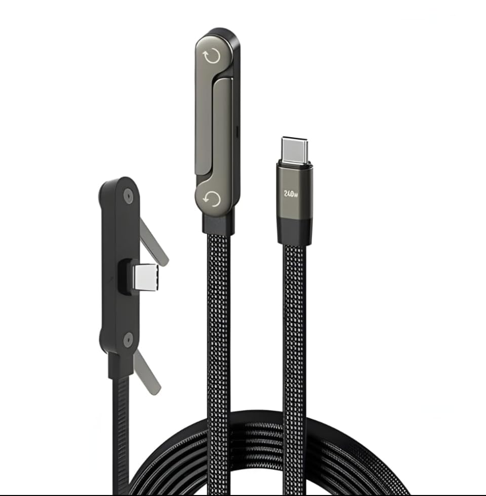 SHAYOXA USB-C to USB-C Braided Cable, 240W Fast Charging, Foldable Connector, Black