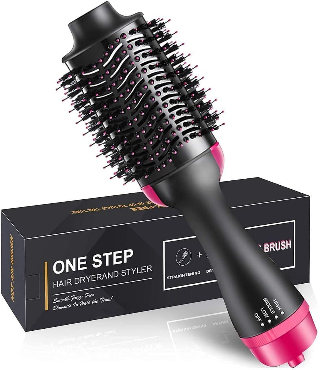 One Step Hot Air Brush 3-in-1 Hair Dryer, Straightener & Volumizer | Negative Ion Ceramic Blow Dryer Brush | Hair Styling Tool for Straightening, Curling & Volume | 3 Heat Settings | Salon Style at Home