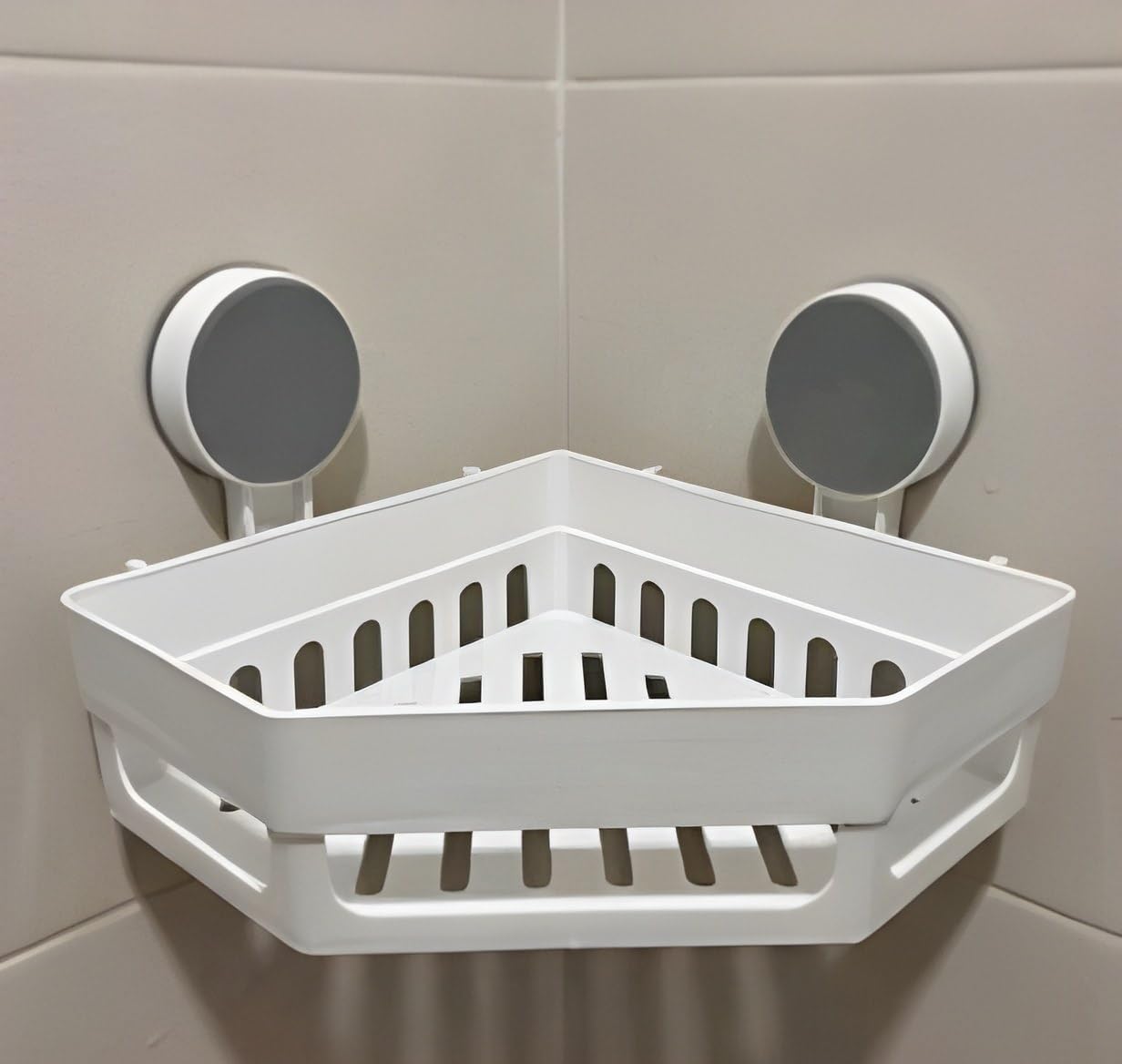 Bathroom Corner Shelf Wall Mounted | No Drill Suction Cup Shower Rack | Plastic Waterproof Corner Storage Organizer for Bathroom & Kitchen