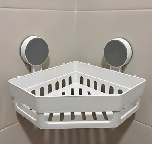 Bathroom Corner Shelf Wall Mounted | No Drill Suction Cup Shower Rack | Plastic Waterproof Corner Storage Organizer for Bathroom & Kitchen