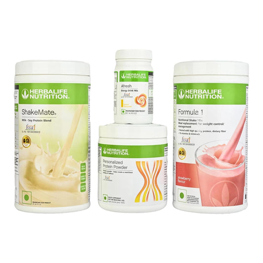 HERBALIFE Formula 1 Shake Strawberry 500g, Protein 200Gram, Afresh Lemon 50g, ShakeMate 500gNutrition Drink (Pack of 4, Strawberry, Lemon Flavored)