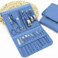 16 in 1 Manicure Kit for Women. Pedicure Tools for Feet, Nail Care Tools. Nail Clipper, Nail Scissor, Acne Needle, Blackhead Tool, Acne Remover Needle. Stainless Steel. Luxury Grooming Kit. Professional. Blue Leather Travel Case
