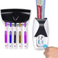 Automatic Toothpaste Dispenser and 5 Toothbrush Holder Fresh ABS Plastic Dust-Proof Wall Mounted with Cover Storage Stand for Home Bathroom (Multi Colors)