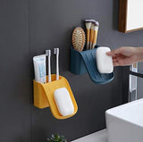 Multipurpose Adhesive Bathroom Shelf: 2-in-1 Soap Holder, Toothbrush & Razor Storage | Waterproof Wall Organizer