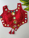 presenting new Navratri concept blouse with real hand mirror work*  Design name :- Navratri :21   FABRIC:-- Pure Georgette Bandhani with heavy mirror work
