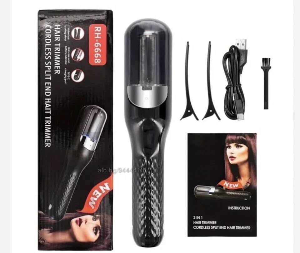 Cordless Split End Hair Trimmer Machine | Rechargeable Electric Split Ends Remover Tool for Dry, Damaged, Curly, Frizzy Hair | 2-in-1 Automatic Split End Cutter for Men & Women, Black