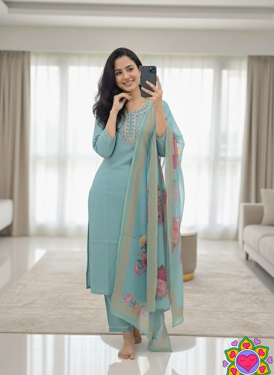 TOP FABRIC :  SLUB COTTON WITH CUT PEST EMBROIDERY WORK