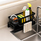 Kitchen Sink Organiser with Drain Tray, Countertop Storage Rack for Dish Soap Sponge Scrubber, Metal Wire Design, Black