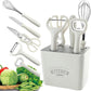 Stainless Steel 6-Piece Kitchen Gadgets Set, Kitchen Scissors, Kitchen Utensils Set with Holder, Paring Knife, Whisk, Bottle Opener, Peeler- Anti-Slip Handle, Decorative Base