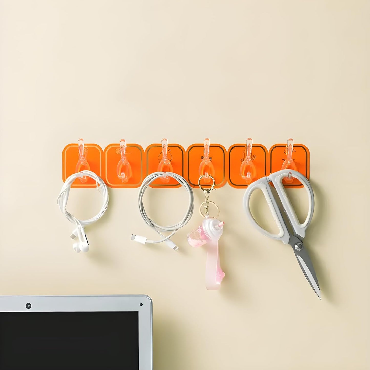 JIALTO Self Adhesive Magic Sticker Wall Hanger, Kitchen Hangers and Hooks, Durable Cloth Hanger Hooks for Wall Without Drilling, Ideal for Home Organization and Kitchen (Orange)