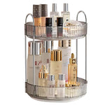 360° Rotating Makeup Organizer Box - Cosmetic Storage with Drawers, Plastic Makeup Holder Stand for Dressing Table, Lipsticks, Nail Polishes & Accessories (Light Gray, 2 Layer)