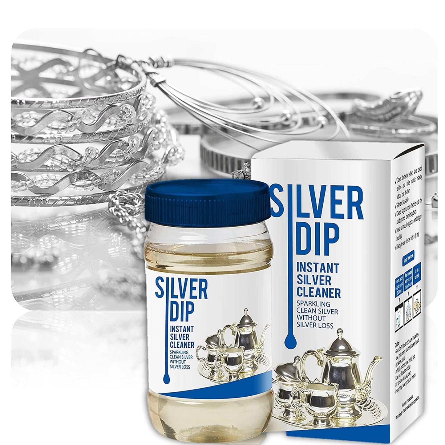 Silver Dip Cleaner Liquid - Fast Acting Tarnish Remover for Jewellery, Pooja Items & Utensils Instant Sparkling Clean