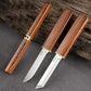Mini Kantana Knife Set with Cover Dual Blade Stainless Steel Utility Knives Wood Color Plastic Handle for Kitchen Fruit Cutting Camping Trekking Outdoor Travel Everyday Carry Tool