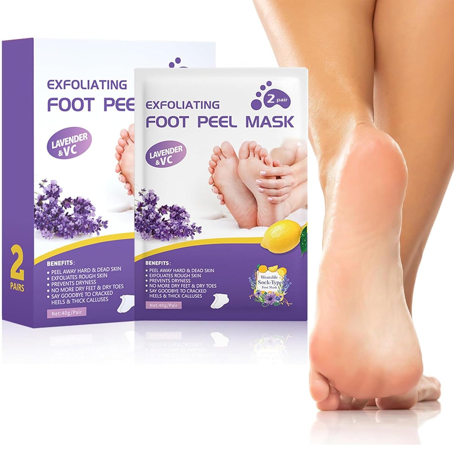 KLIFFOO Glycolic Acid Foot Peeling Mask 2 Pair, Korean Peeling & Exfoliating Foot Peel Off Mask for Rough, Dry & Cracked Heel, Feet Repair Socks Removes Dead Skin & Callus Remover, Cruelty-Free