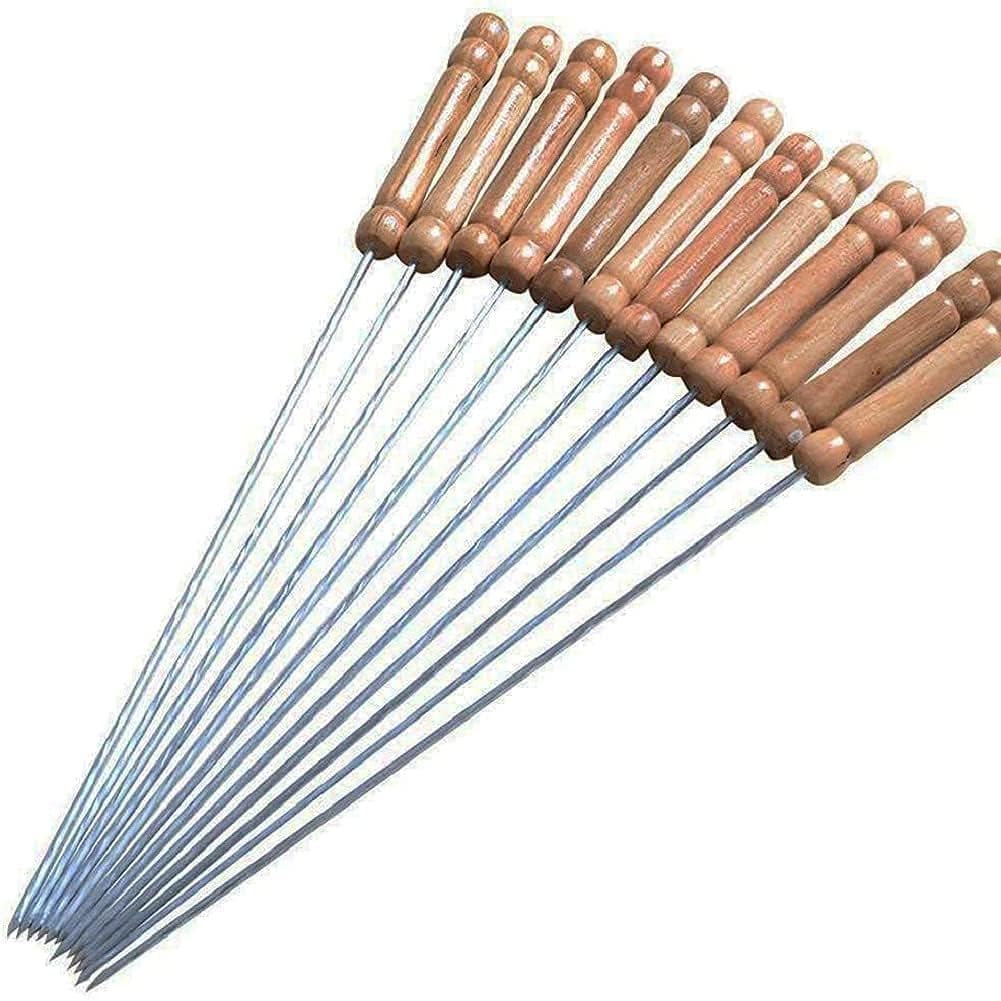 Barbecue Skewers – Pack of 12 Stainless Steel Tandoor Sticks | 13-Inch Strong Steel-Coated Grill Sticks for BBQ, Kebabs, and Grilling