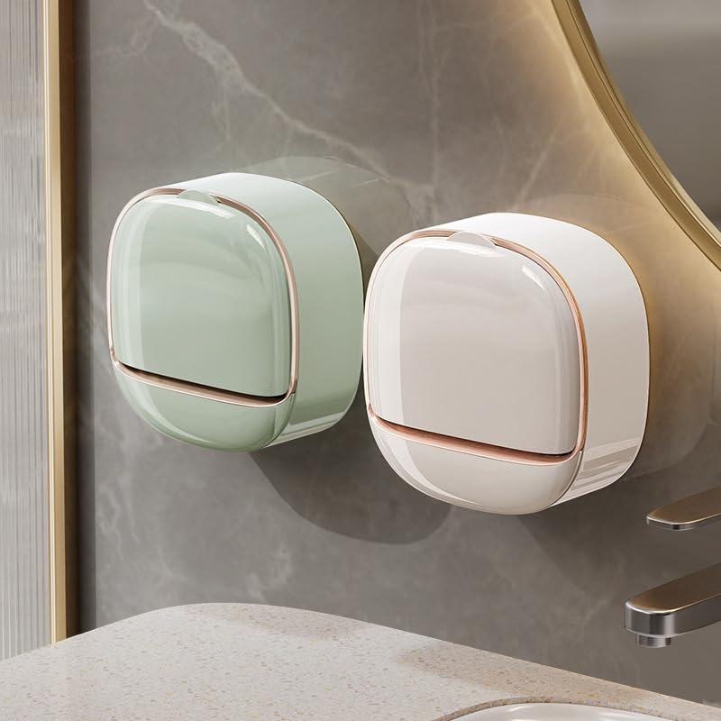 Wall Mounted Soap Holder with Flip Cover – Plastic Soap Storage Box with Drain Tray for Bathroom Wash Basin Area(Multi-Color) Pack of 1