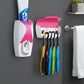 Automatic Toothpaste Dispenser and 5 Toothbrush Holder Fresh ABS Plastic Dust-Proof Wall Mounted with Cover Storage Stand for Home Bathroom (Multi Colors)