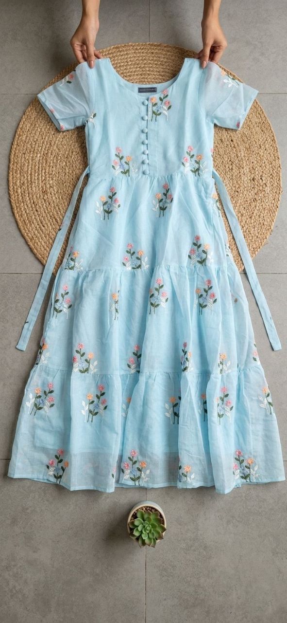 Celebrate this joy of dressing in the best way  Here presenting you a beautiful and comfortable maxi for the upcoming season with beautiful Flowers All Over  And Beautiful Neckline and Slevees Pattern