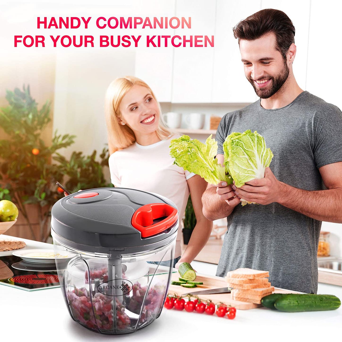 Arcane 1 liter Big Size Kitchen Dori Handy Vegetable and Fruit Manual Onion Dry Fruit Salad Maker Vegetable Quick String Chopper Machine, Cutter – 5 Stainless Steel Blades