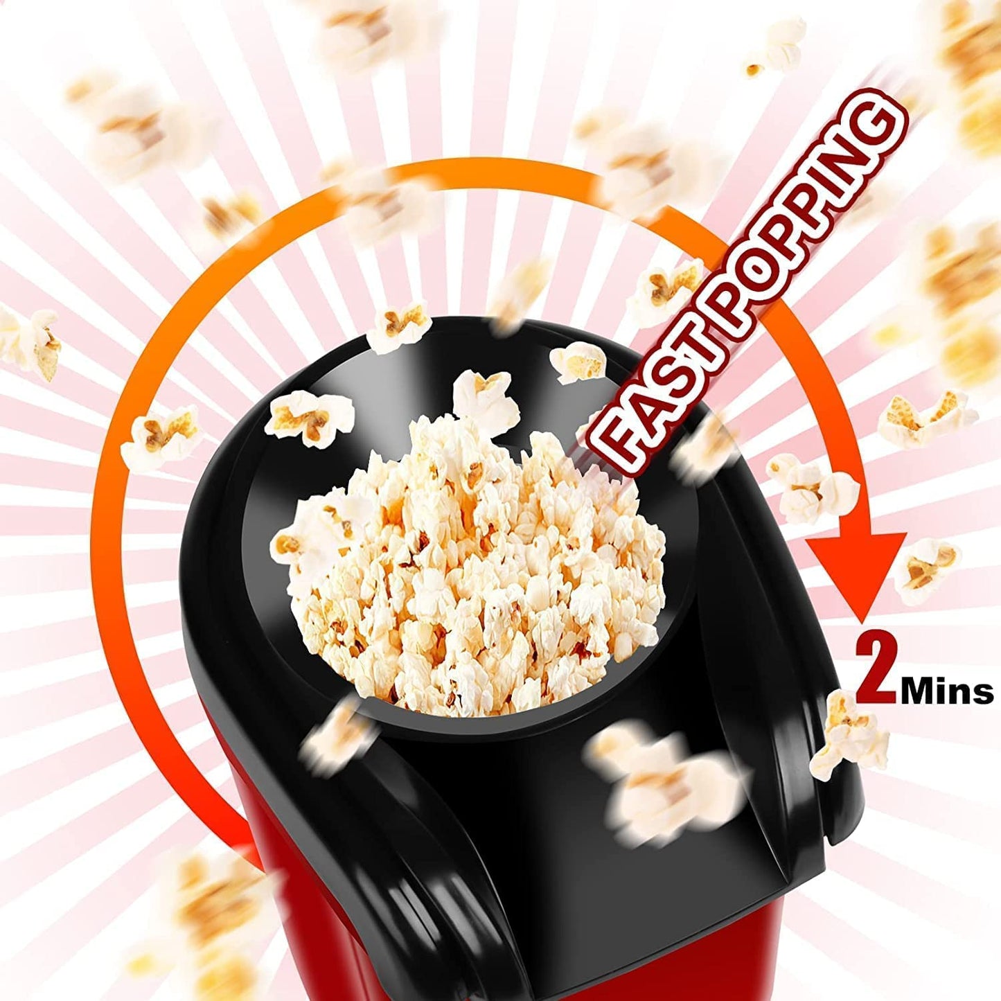 Playpulse® (5-Years Warranty) Oil-Free Hot Air Popcorn Maker – 1200W Electric Popper Machine for Healthy, Fast Snacks, Easy to Use, Ideal for Home, Kids, Parties & Movie Nights- Multi-Colour