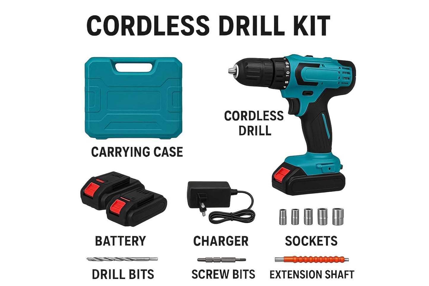 Cordless Drill Machine 21V with Dual Speed & 24 Pc Accessories | 10 mm Chuck | Rechargeable Electric Screwdriver & Power Tool for Home, Office & DIY Use