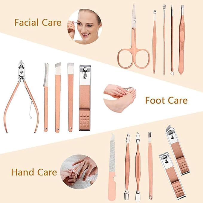 16 in 1 Manicure Kit for Women. Pedicure Tools for Feet, Nail Care Tools. Nail Clipper, Nail Scissor, Acne Needle, Blackhead Tool, Acne Remover Needle. Stainless Steel. Luxury Grooming Kit. Professional. Blue Leather Travel Case