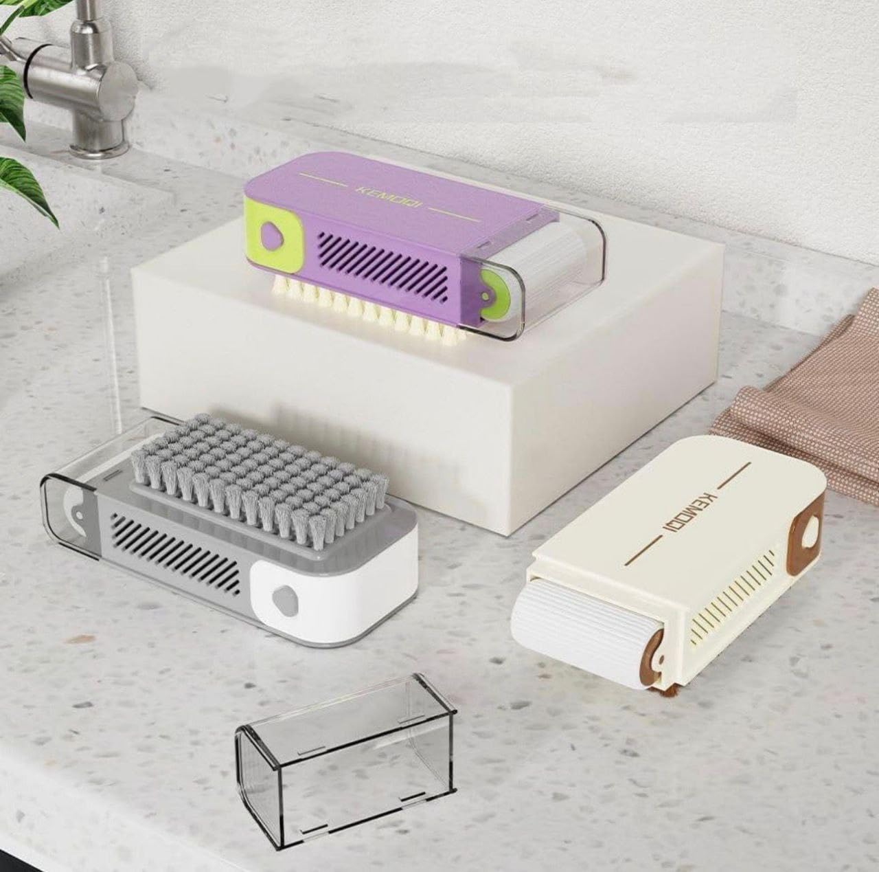 2-in-1 Laundry Scrubbing Brush with Soap Dispenser Box, Plastic Handle, Roller Foaming Soap Storage for Bathroom Clothes Cleaning