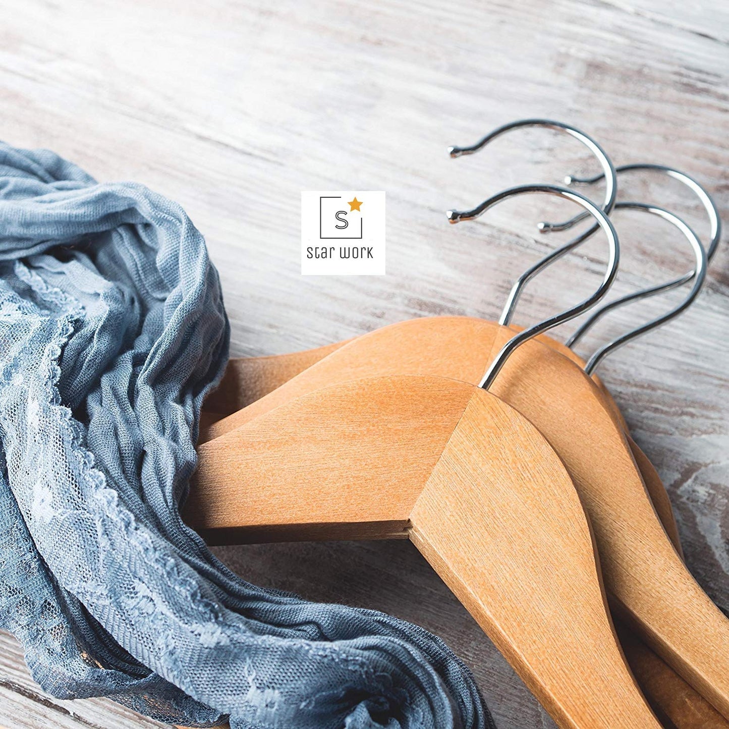 STAR WORK Wooden Ultra Thin Space Saving Non-Slip Velvet Suit Hangers Ideal For Everyday Standard Use (6 Pieces)