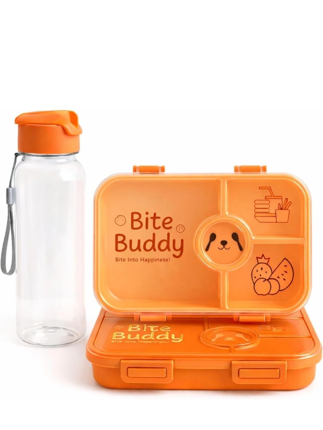 Lunch Box Combo with Bottle | 4 Section Tiffin Box Boy and Girl Leakproof | Kids School Office Lunch Container Set with Water Bottle