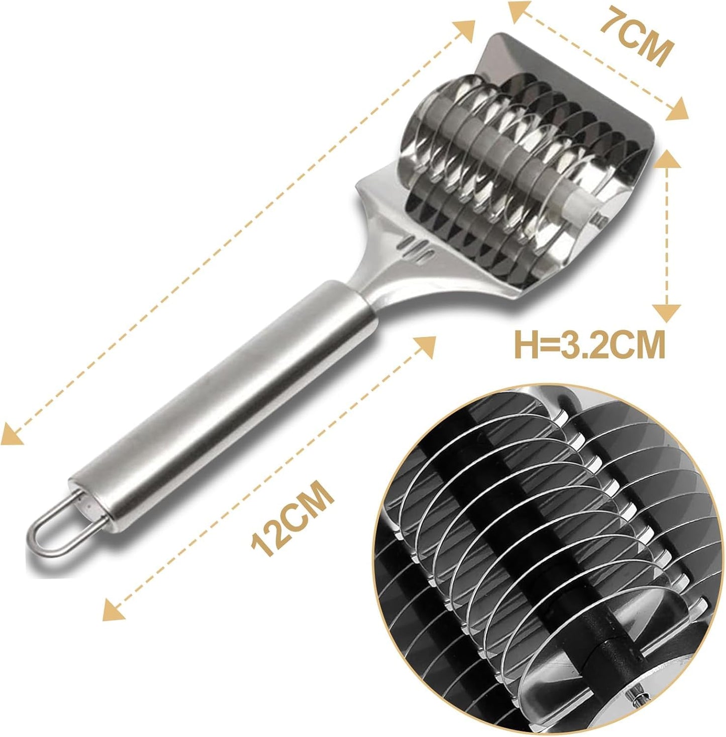 CrazySoul Stainless Steel Nool Parotta Cutter Roller | Lachha Paratha & Noodles Cutter | Multi-Purpose Kitchen Tool