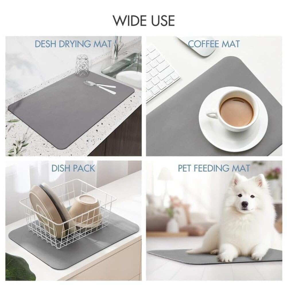 Dish Drying Mat Large 40x60 cm – Water Absorbing Kitchen Mat with Anti-Slip Rubber Backing | Quick Dry Mat for Utensils, Dishes, Glasses & Coffee Station