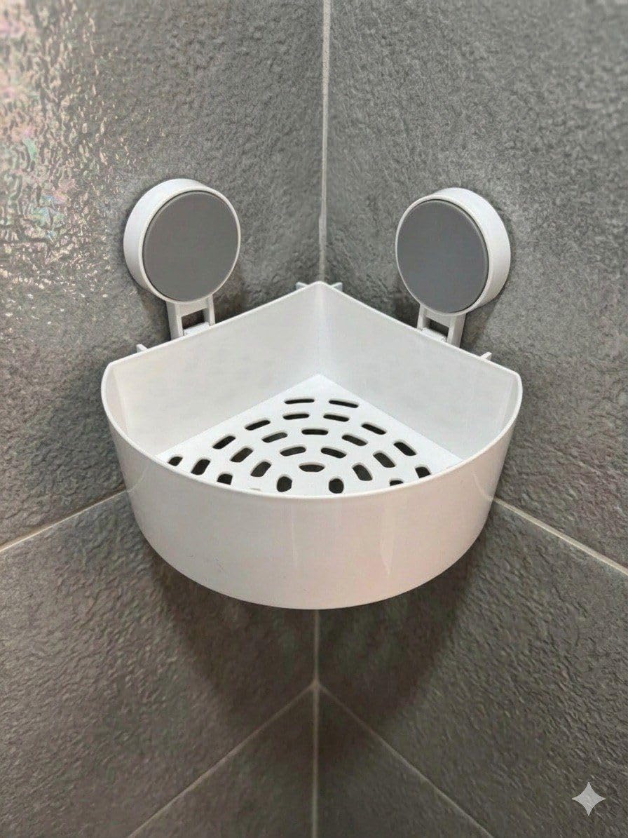 Bathroom Organiser Shelf for Wall Mounted Accessories,Plastic Bathroom Self Adhesive Shelves Without Drilling with Hanging Shelves (White)