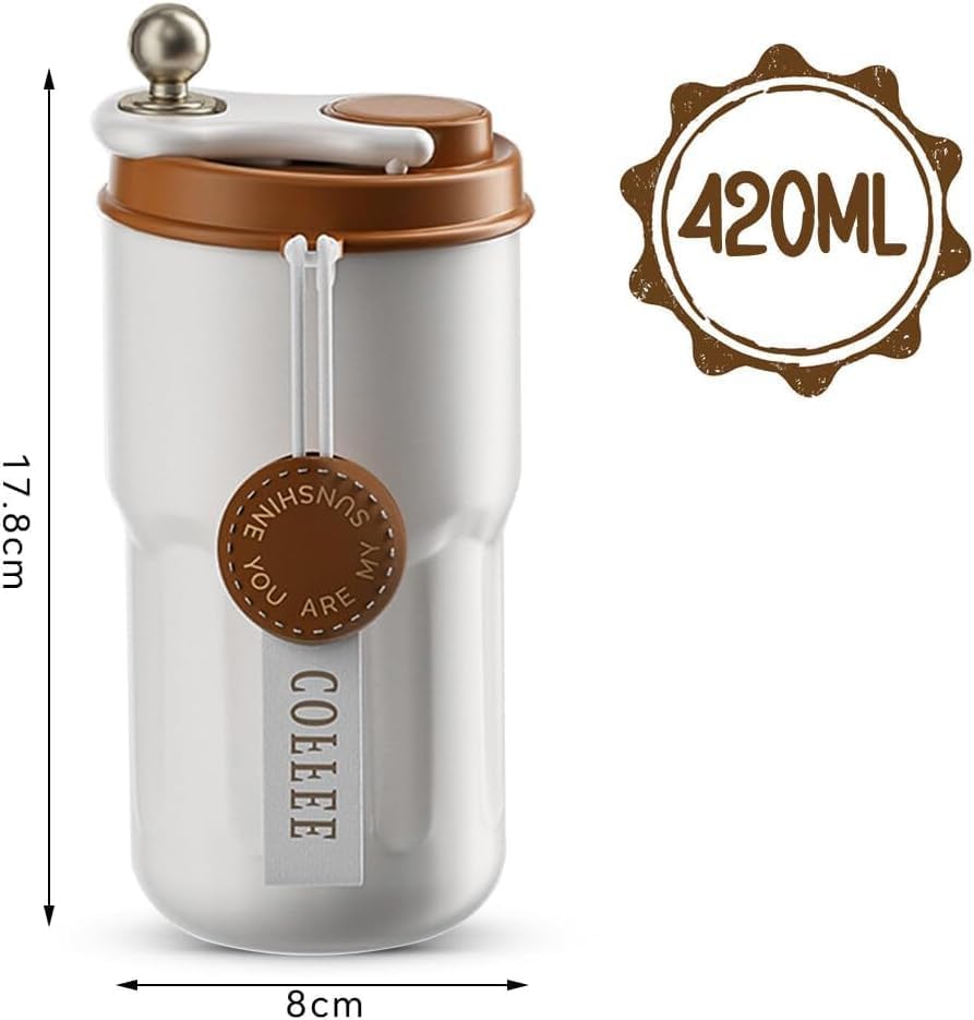 Travel Mug, Insulated Coffee Cup with Leakproof Lid,Vacuum Insulation Stainless Steel Reusable for Hot Cold Coffee, Non-Slip Protective Cover 12 Hours Vacuum Insulation - 420 ML- PCS 1