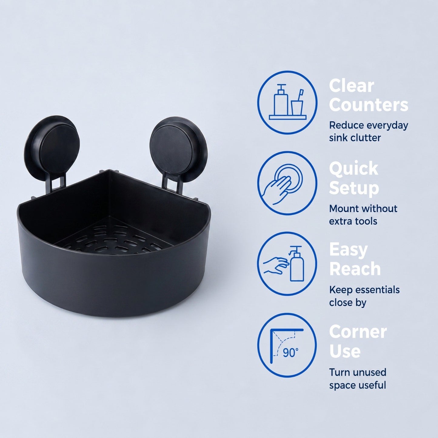 Premium Black Corner Shelf with Powerful Suction Grip