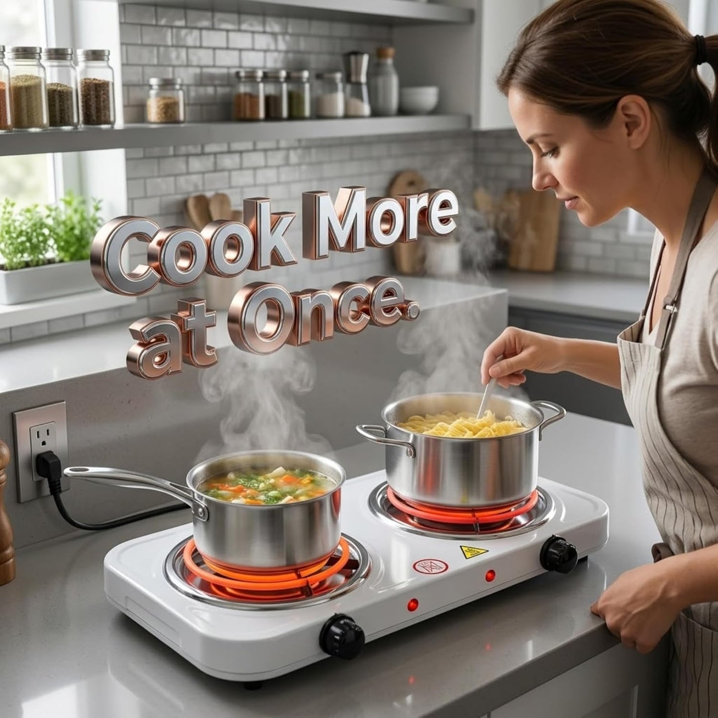 Drumstone 15 𝒀𝒆𝒂𝒓𝒔 𝑾𝒂𝒓𝒓𝒂𝒏𝒕𝒚 Electric Double Burner Coil Cooktop Portable Dual Heating Plate Adjustable Temperature Control Fast Heating Hot Plate for Home Kitchen Compatible Cookware